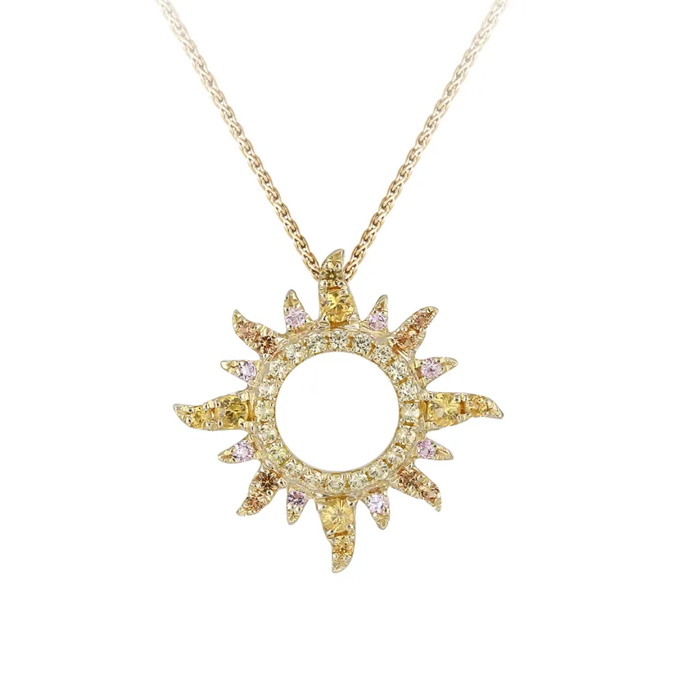 14Ky "Sunburst" Small Pendant With 44 Colored Sapphires