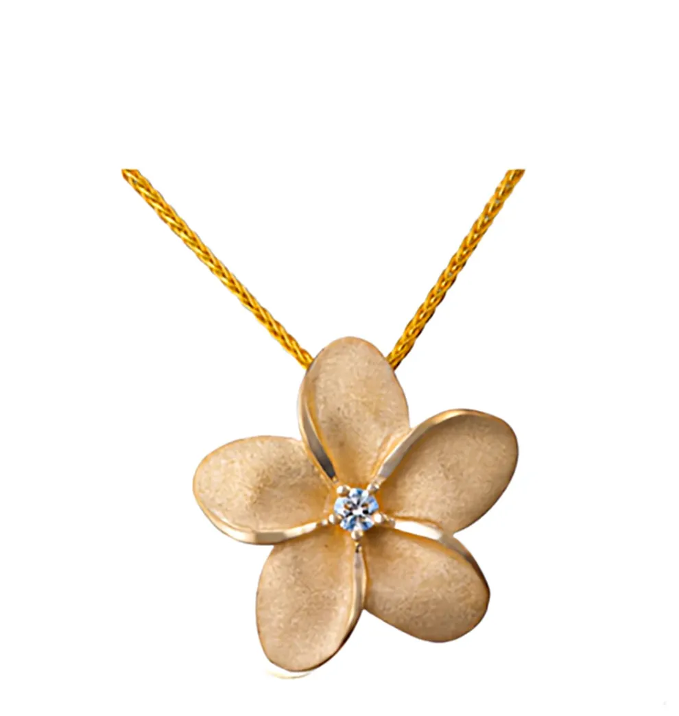 24Mm 14K Plumeria Diamond Pendant