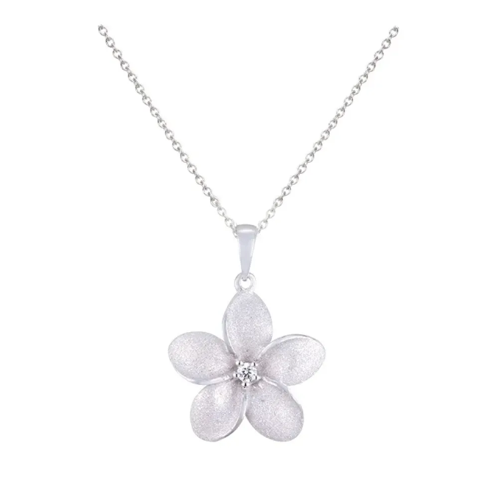 18Mm 14K Plumeria Pendant With 0.05 Carat Diamond