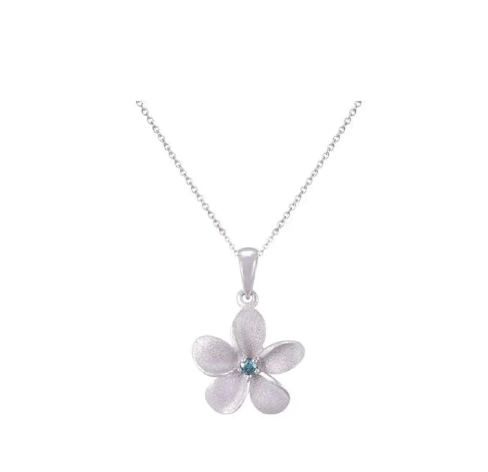 13Mm 14K Plumeria Pendant With 0.03 Carats Blue Diamond