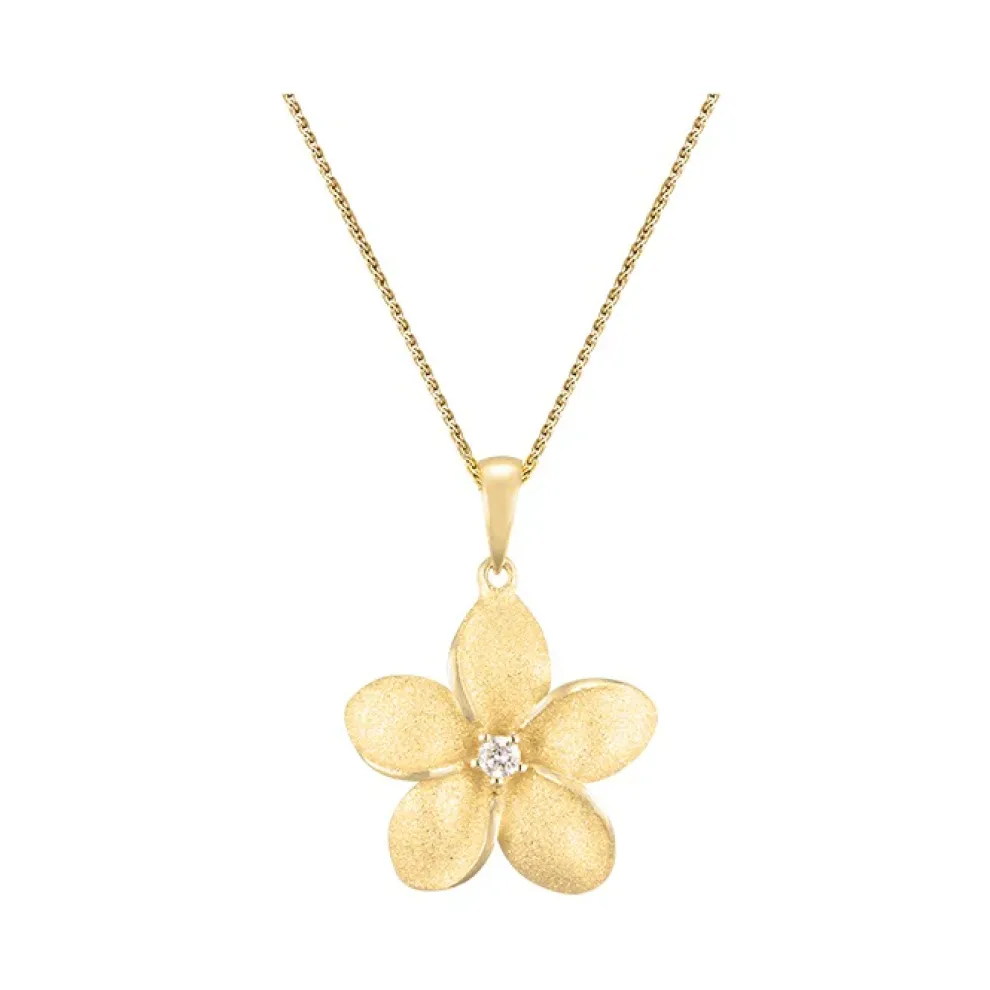 18Mm 14K Plumeria Pendant With Diamond