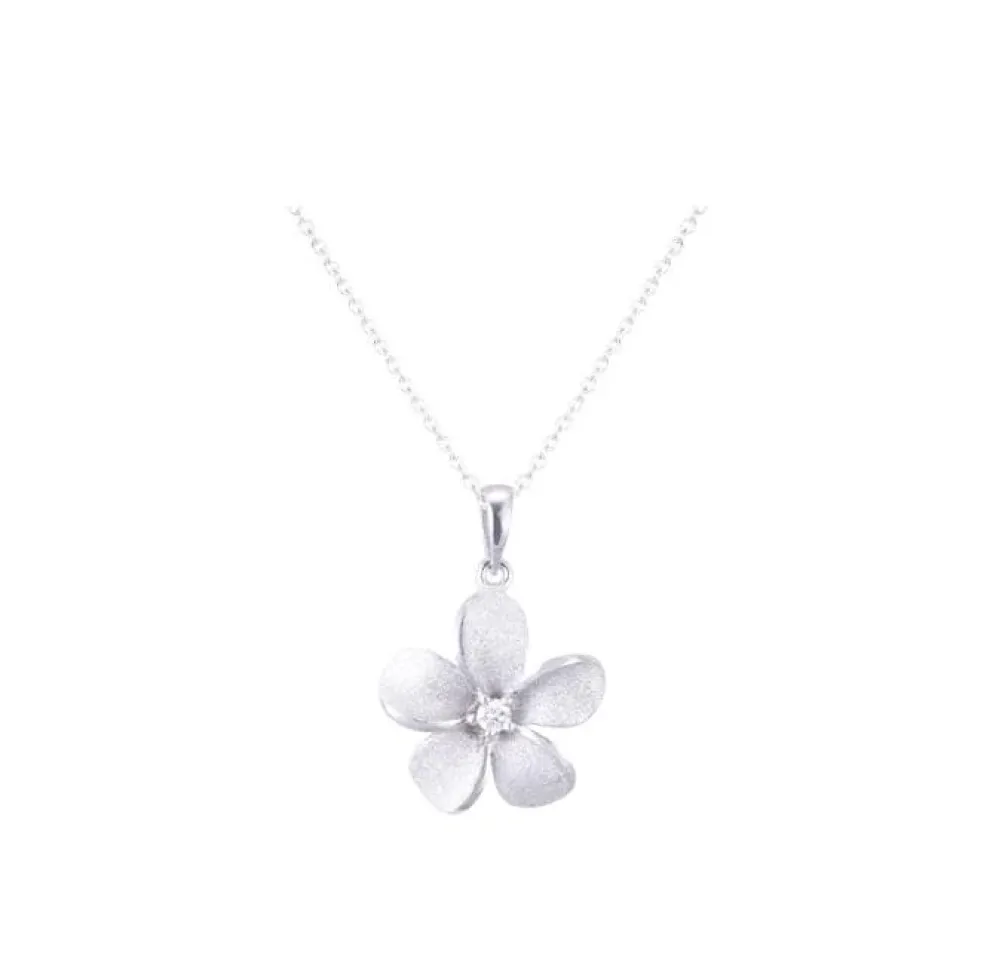 13Mm 14K Plumeria Pendant With 0.03 Carat Diamond