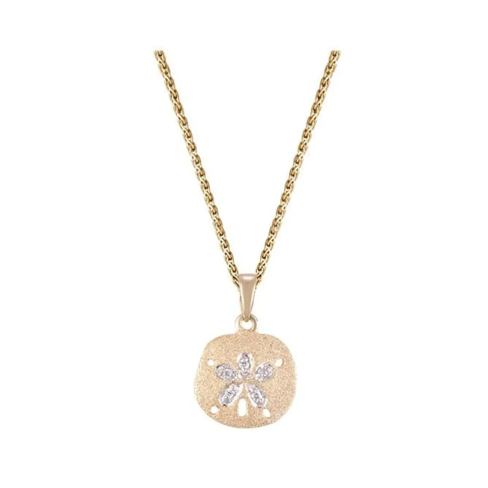 11Mm 14K Sand Dollar Pendant With 5 Diamonds