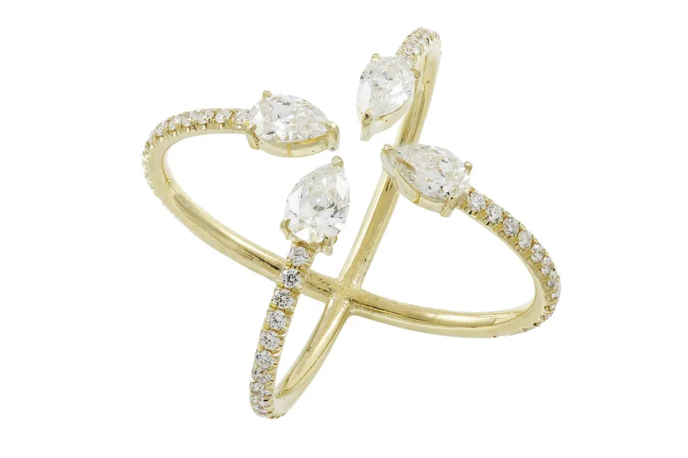 Pear Diamond X Ring