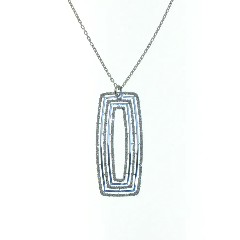 Sterling Silver Sparkle Glitter Rectangular Pendant Necklace