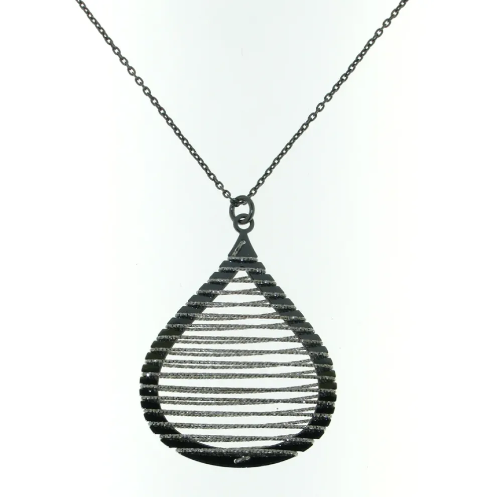 Sterling Silver Tear Shaped Necklace With Spiral Glitter Wire Design Pendant