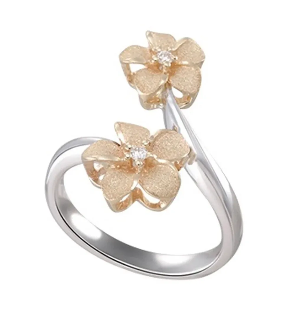 2/Tone 14K 8 And 11Mm Plumeria Ring
