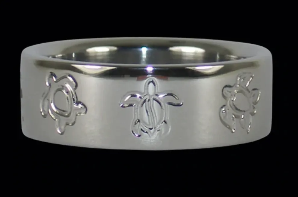 Turtle Engraving Titanium Ring Band